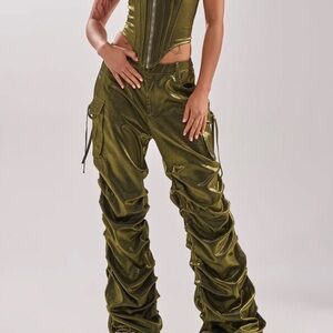 🍀AKIRA Forest Green Satin Trousers LIKE NEW🍀